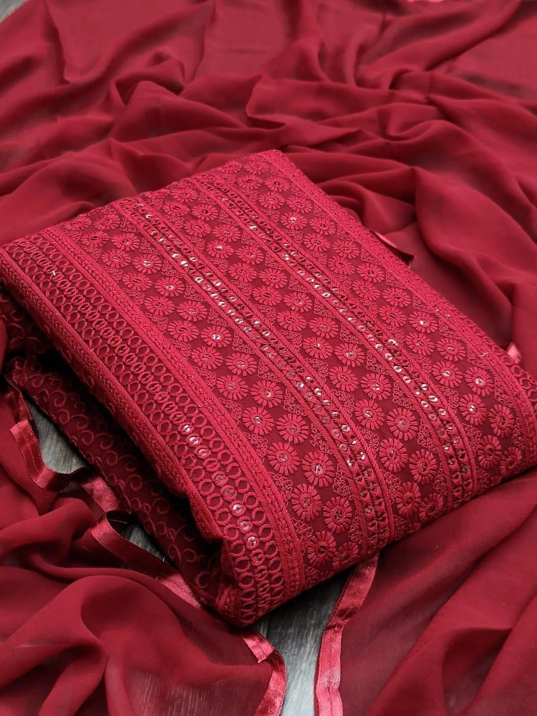 Sequence Daman Work with Chiffone Dupatta Dress Material (Unstitched)
