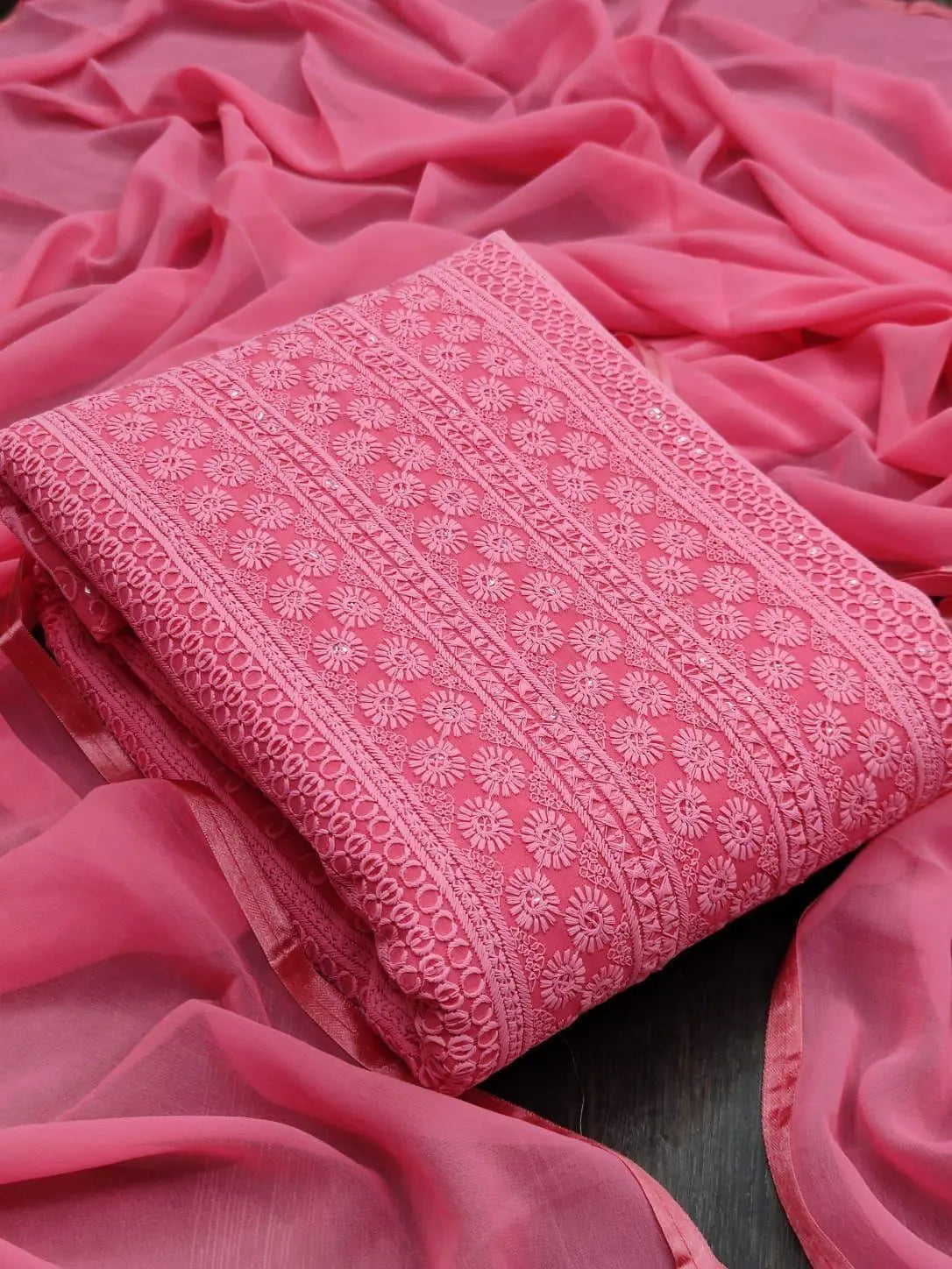 Sequence Daman Work with Chiffone Dupatta Dress Material (Unstitched)