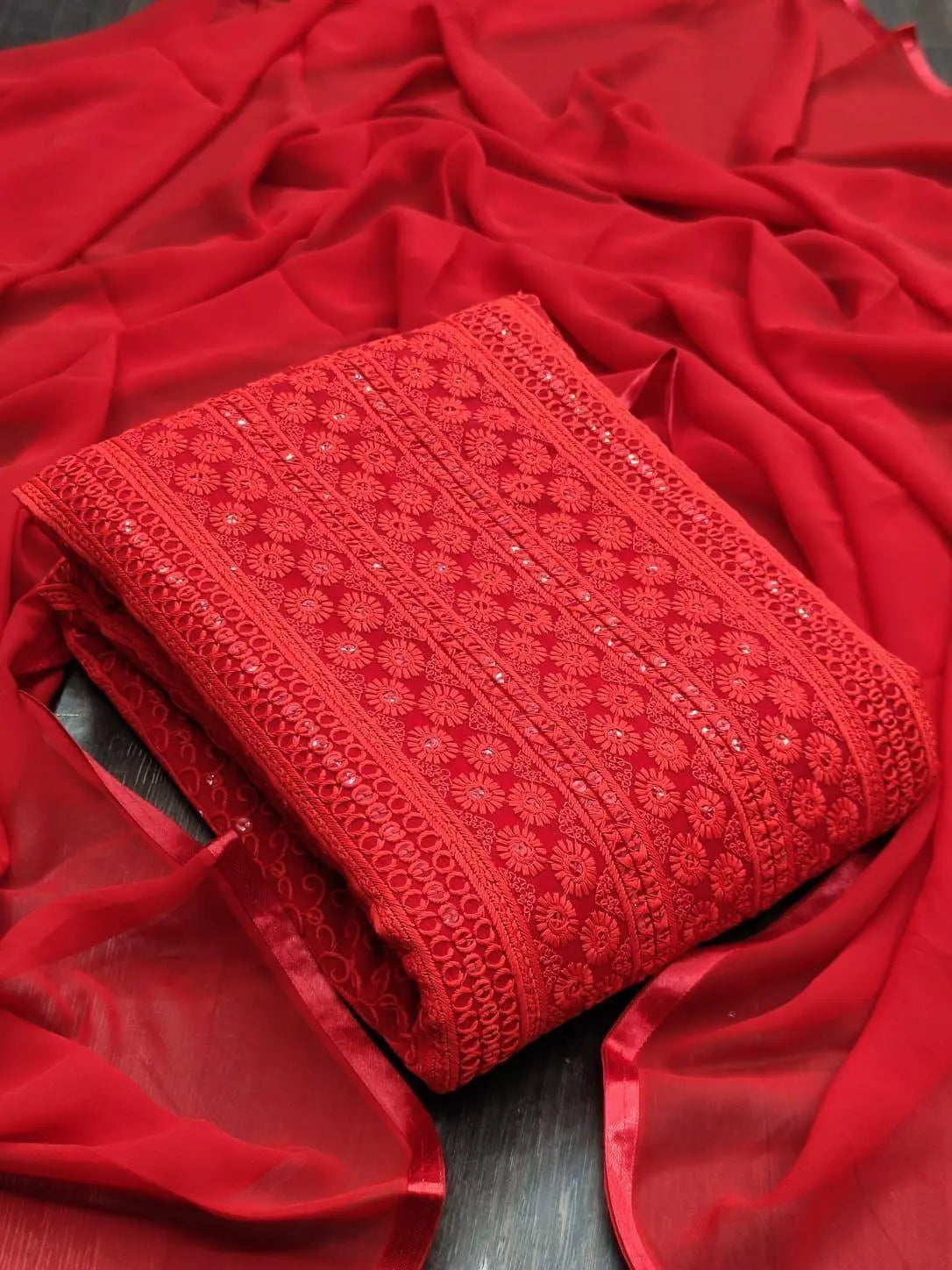 Sequence Daman Work with Chiffone Dupatta Dress Material (Unstitched)