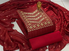 Silk Sequence Neck work Dress Material (Unstitched)