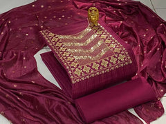 Silk Sequence Neck work Dress Material (Unstitched)