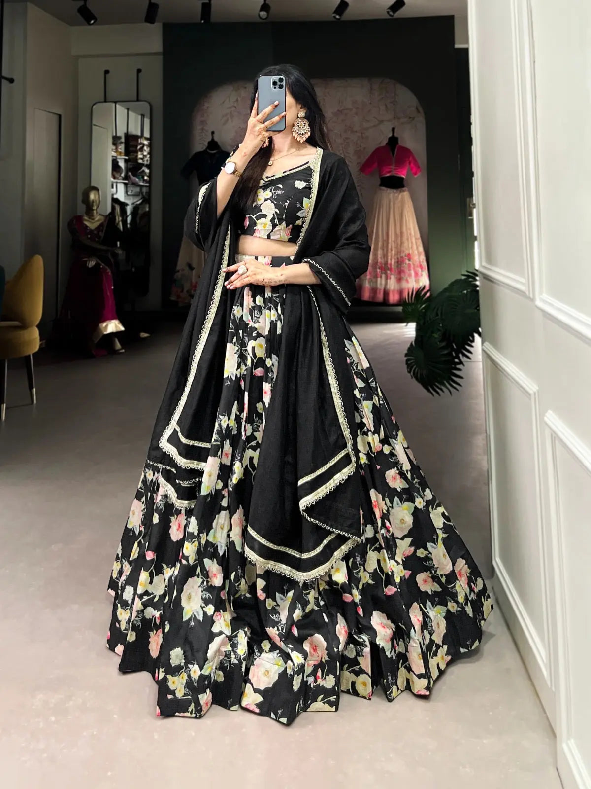 Tussar Silk Floral Print work Lehenga Choli Set