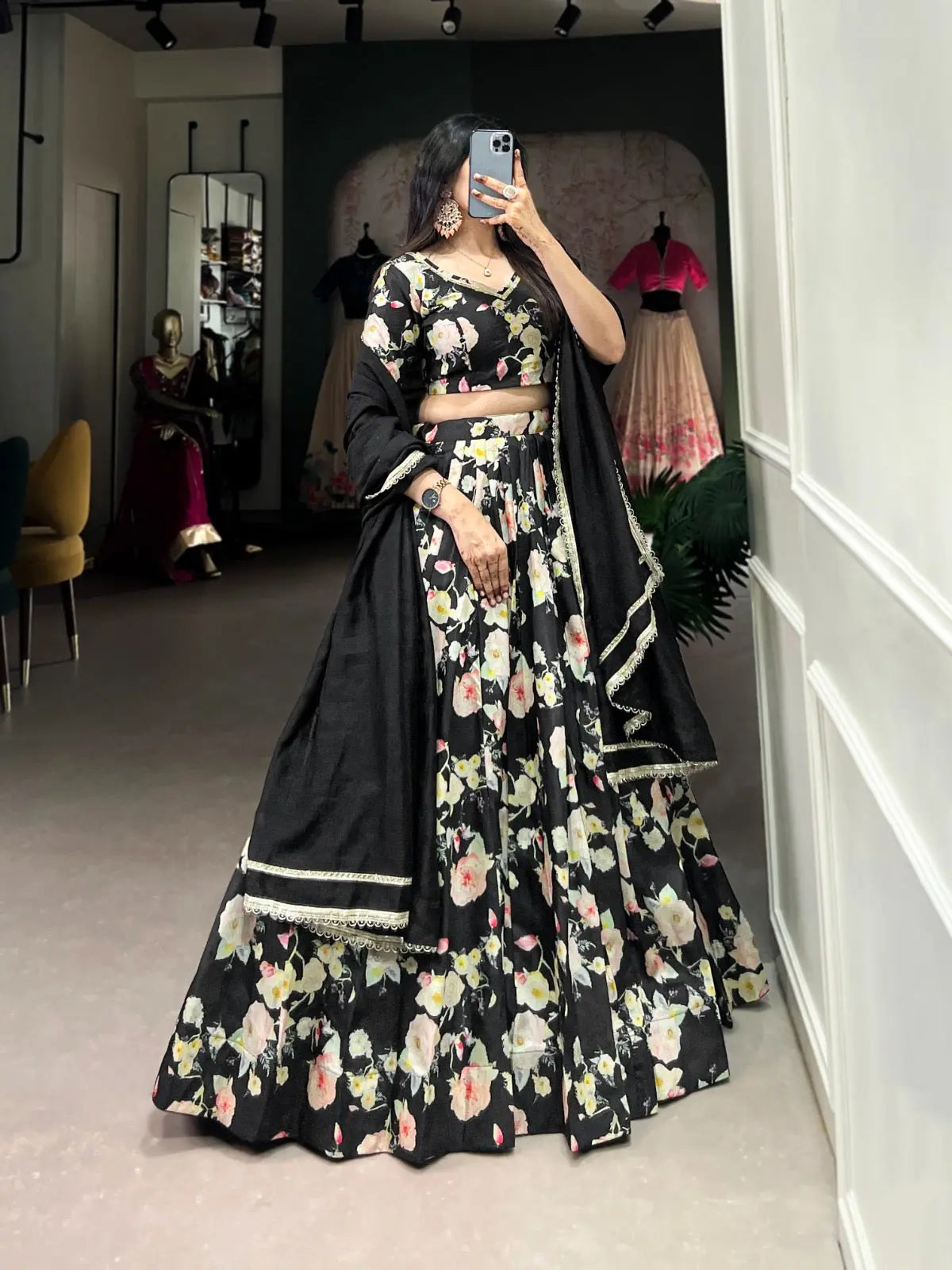 Tussar Silk Floral Print work Lehenga Choli Set