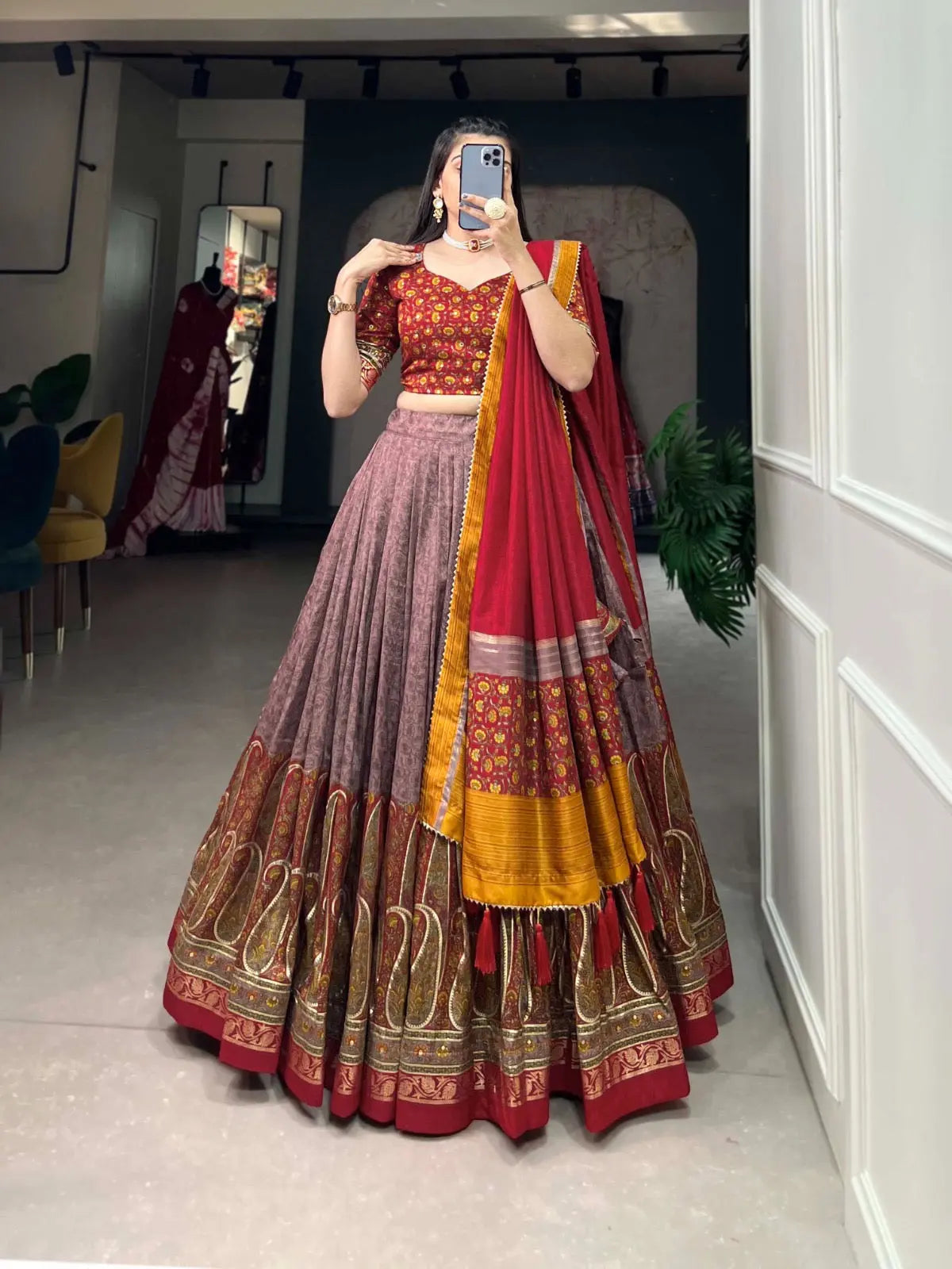 Tussar Silk Kashmiri Print Chaniya Choli