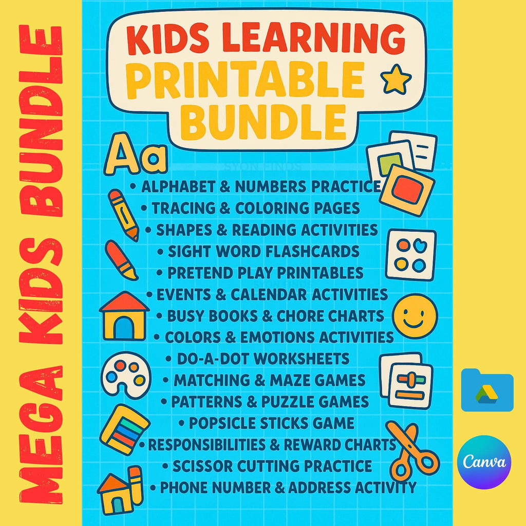 Kids Learning Activities Bundle Homeschool Printables (PLR & MRR)