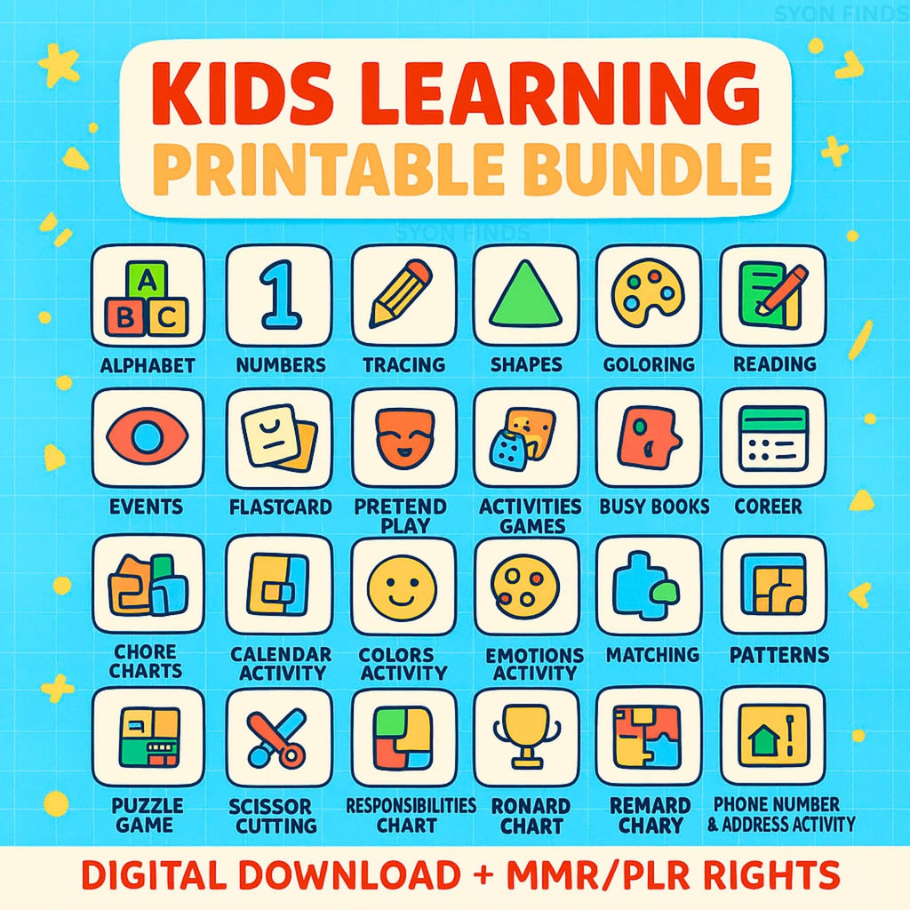 Kids Learning Activities Bundle Homeschool Printables (PLR & MRR)