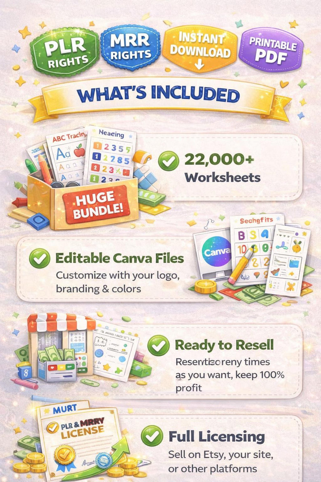 22,000+ Kids Worksheets Learning Vault PLR MRR Preschool to Elementary Printables