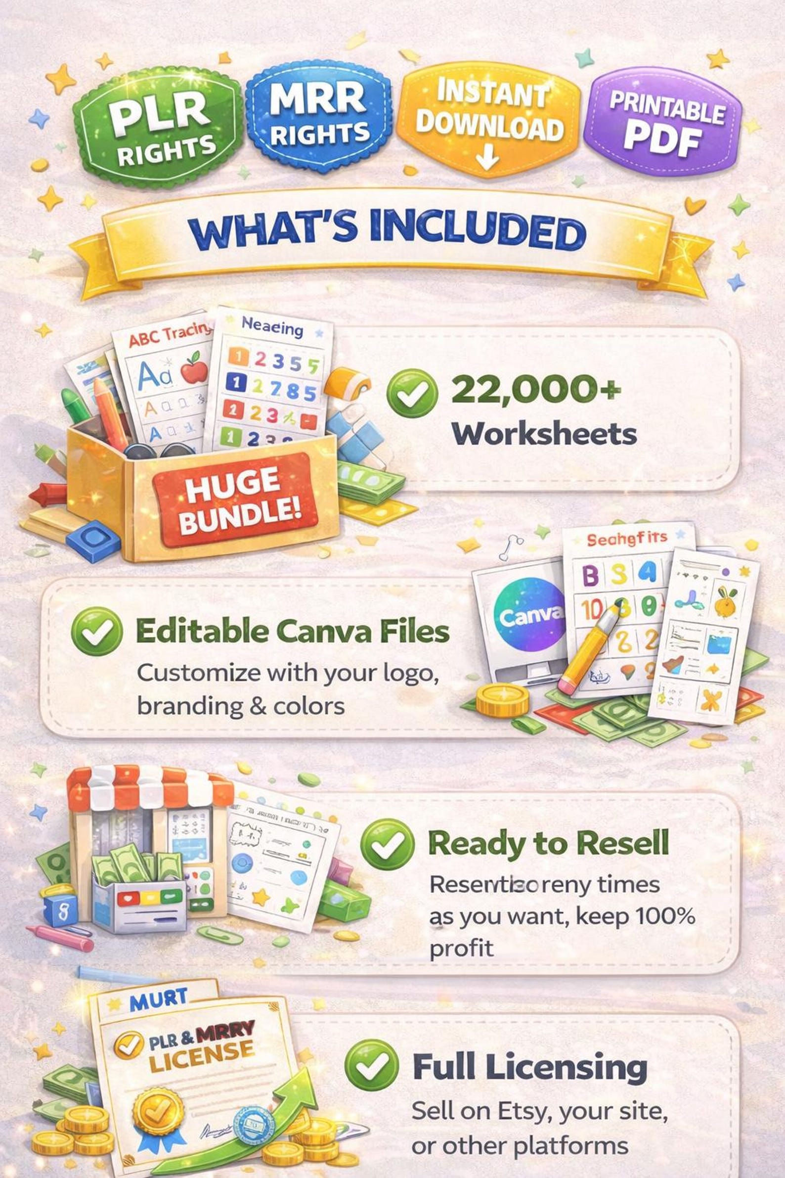 22,000+ Kids Worksheets Learning Vault PLR MRR Preschool to Elementary Printables