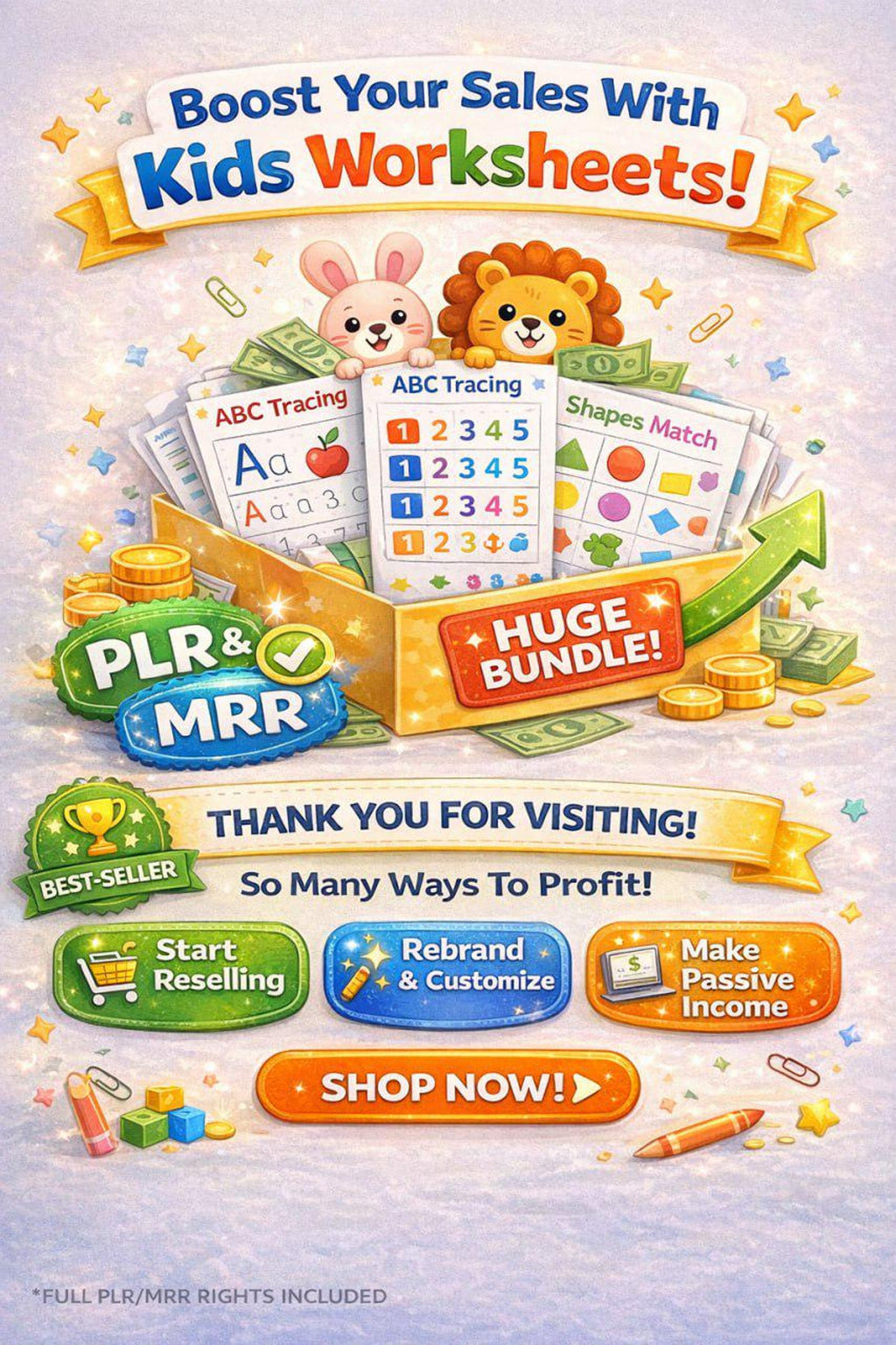 22,000+ Kids Worksheets Learning Vault PLR MRR Preschool to Elementary Printables