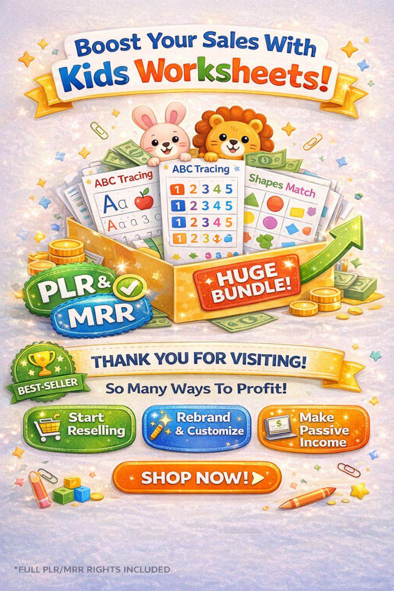 22,000+ Kids Worksheets Learning Vault PLR MRR Preschool to Elementary Printables