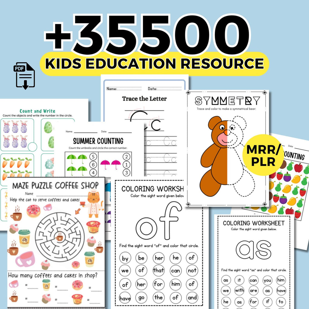 33500 Educational Kids Resources Bundle PLR, Kids Learning Bundle, Classroom Activities, digital product DFY master resell right