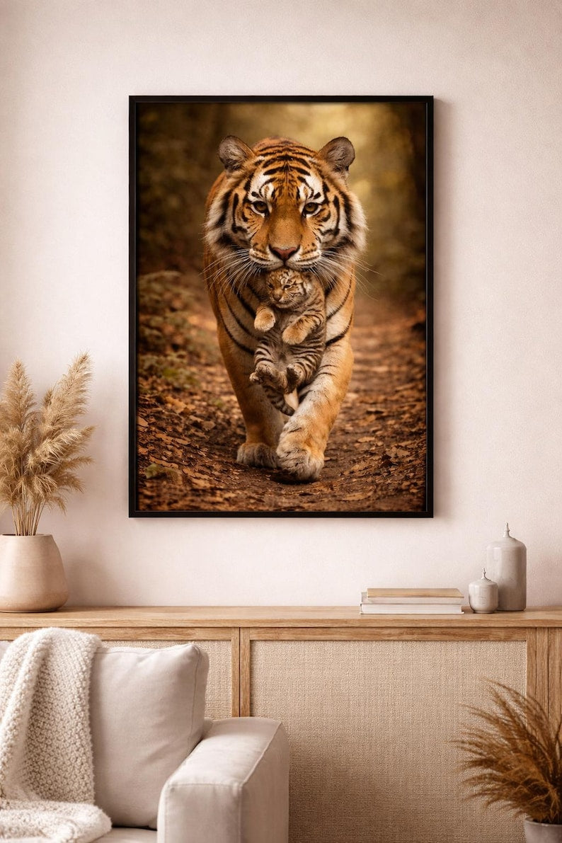 Tiger Mother and Cub Printable Wall Art, Wildlife Photography Print, Animal Decor, A3 Digital product, Nature Wall Art, Mothers day gift