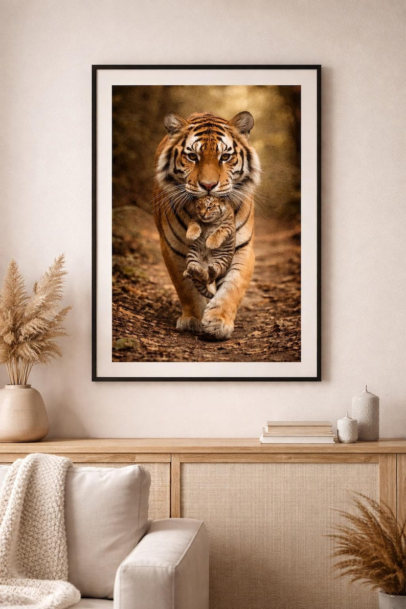 Tiger Mother and Cub Printable Wall Art, Wildlife Photography Print, Animal Decor, A3 Digital product, Nature Wall Art, Mothers day gift